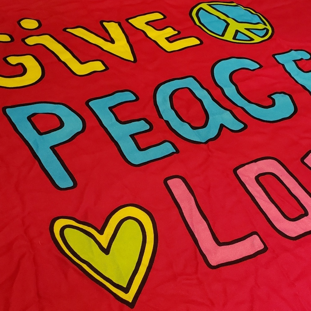 Old  Navy Large Red Scarf, Give Peace Love, EUC